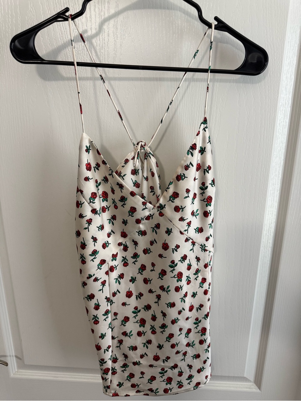 a new day White Floral Satin Slip Cami with Red Rose Print